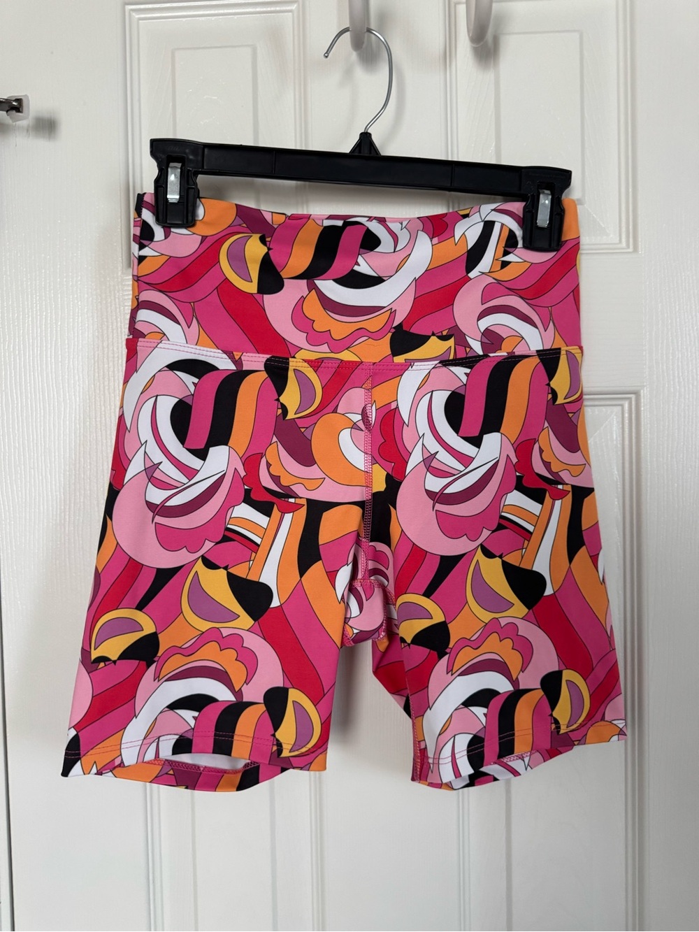 Beach Riot Pink Orange Abstract-Print High-Waist Bike Shorts
